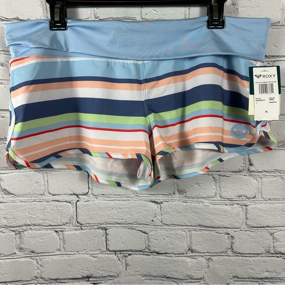 Roxy Juniors’ Endless Summer Printed Striped Swim Board Shorts Off-White XL NWT